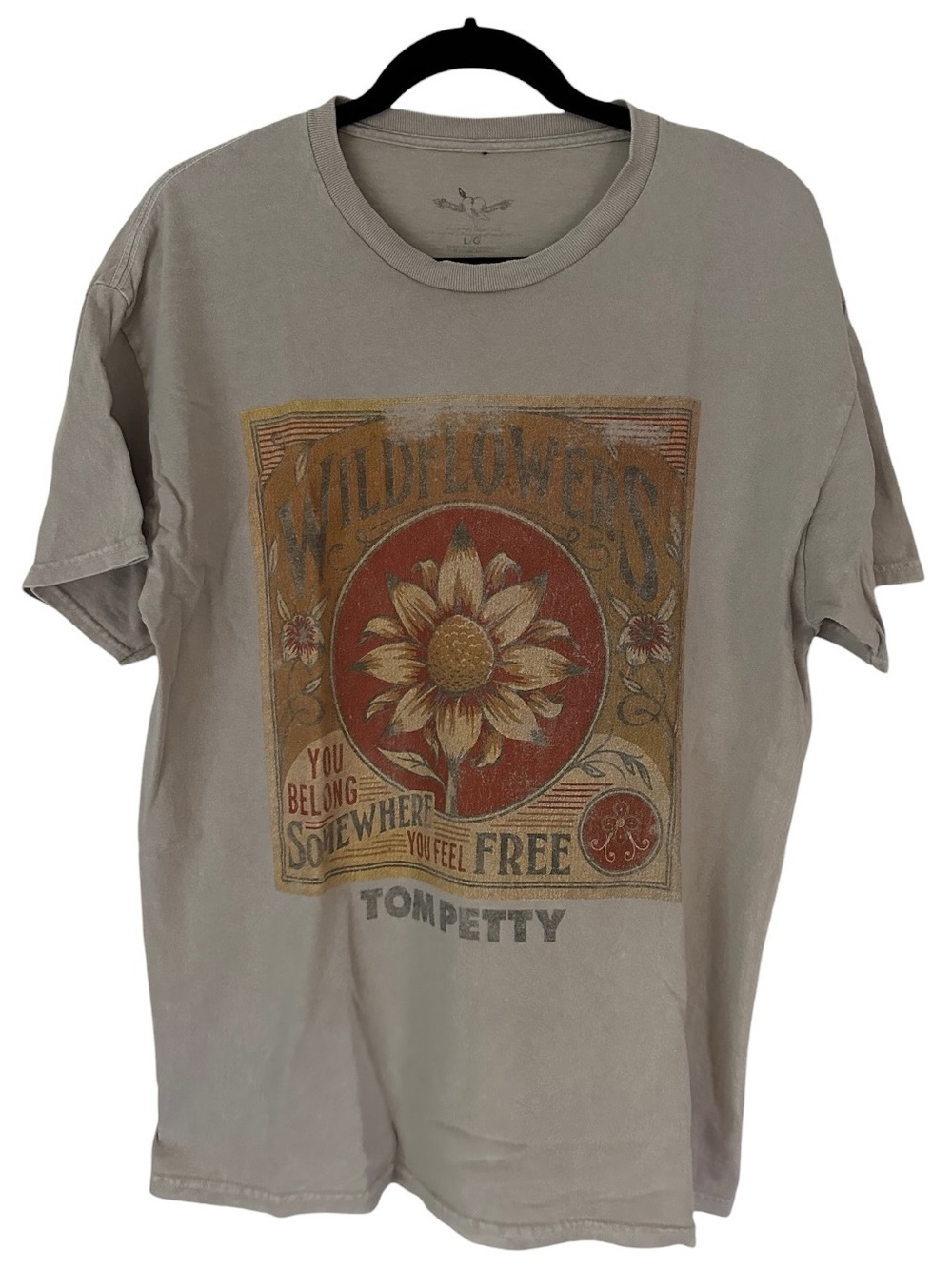Tom Petty Band Tee Beige Cotton Graphic Wildflowers Tee